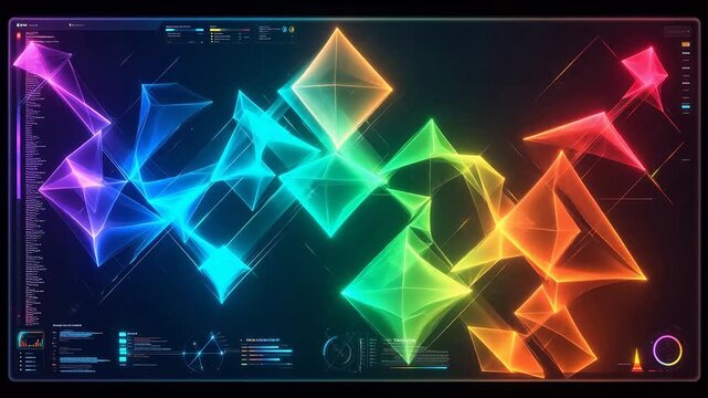 Colorful geometric shapes on digital interface symbolizing luxury, elegance, and premium quality