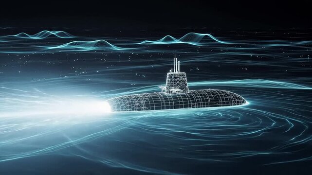 Submarine in digital ocean emphasizing modern lifestyle and connectivity