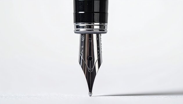 Close-up of a luxury fountain pen nib on white background