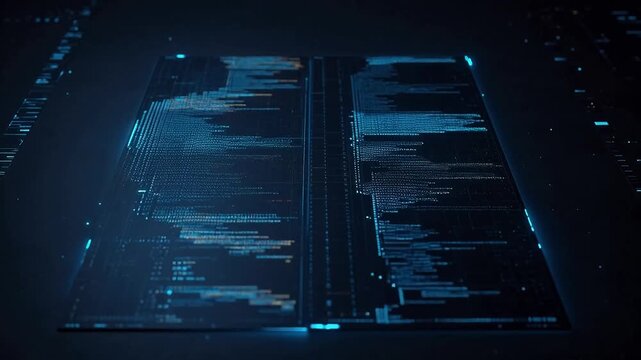 Digital code interface on screen symbolizing financial stability and economic growth