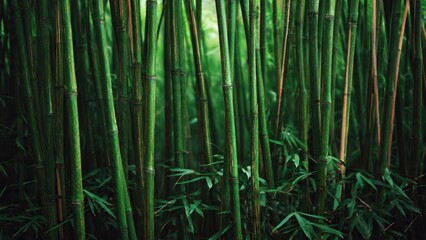Fototapeta premium Lush Bamboo Forest with Green Stems and Leaves