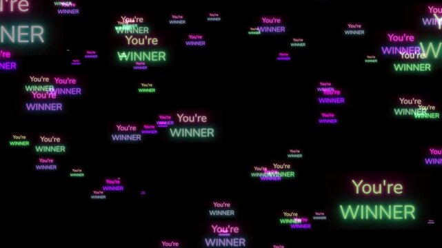 Neon You're Winner Signs Floating on Black Background