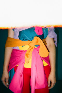 Creative Styling with Bright Fabrics Tied Around  Body in Studio, film
