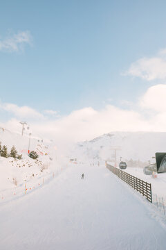 Wide view of ski slope