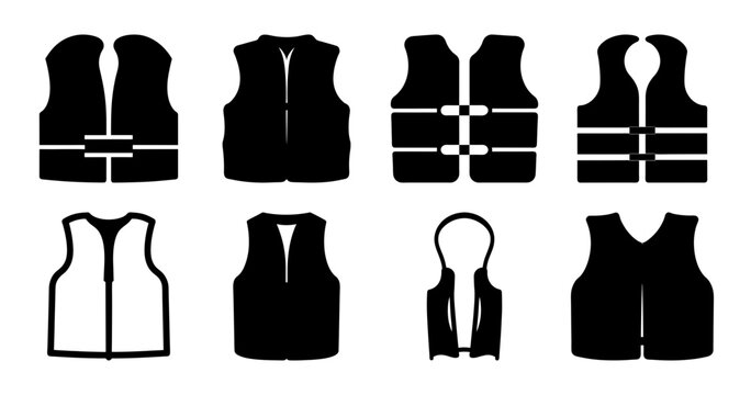 Set of Different Life Vest Icon Shapes with a White Background