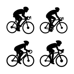 Naklejka premium Four Silhouette Illustrations of Cyclists, Representing Different Poses and Riding Styles