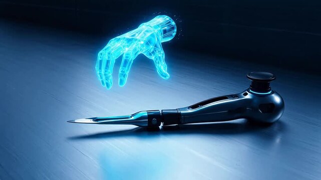 Futuristic robotic hand and tool emphasizing urban lifestyle and city dynamics