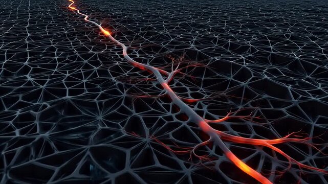 Abstract glowing line on network grid symbolizing ecological sustainability and green energy