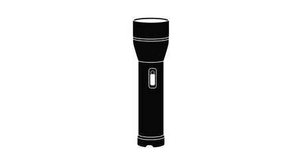 A simple black silhouette of a traditional flashlight stands isolated on a white background high quality © RMvectors02