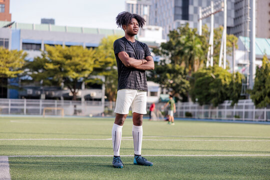 Soccer player mentally preparing for a game