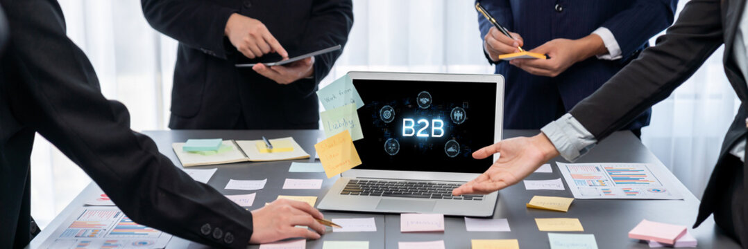 Business person navigates B2B landscape, harness technology to enhance business-to-business connections. Discover reshapes B2B interaction, driving innovation in business-to-businesses strategy. brisk