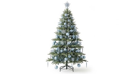Fototapeta premium Decorated Christmas Tree with Blue Ornaments and Star