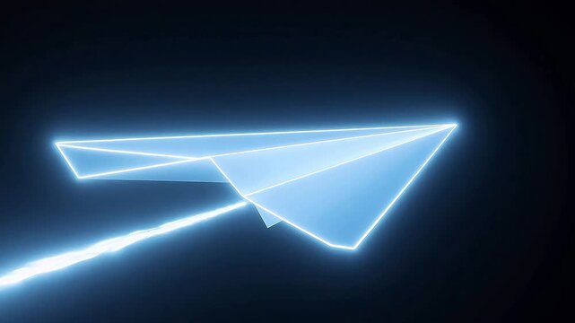 Glowing neon paper airplane in dark space symbolizing luxury, elegance, and premium quality