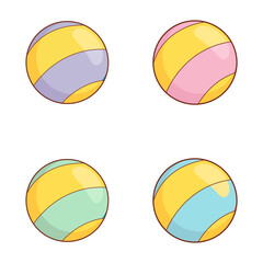 Obraz premium Set of Colorful Cartoon Vector Play Balls with Pastel Hues, Perfect for Summer Fun and Games
