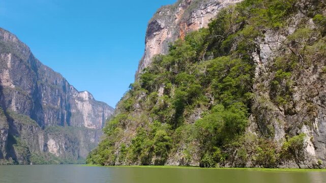 Towering Limestone Cliffs and Lush Vegetation in Sumidero Canyon. Chiapas, Mexico.