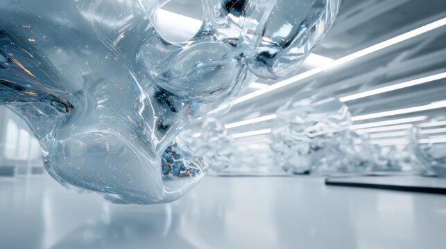 Abstract liquid forms in modern interior with futuristic lighting
