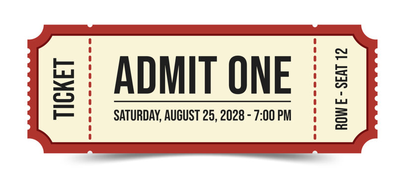 Modern cinema ticket template with red border