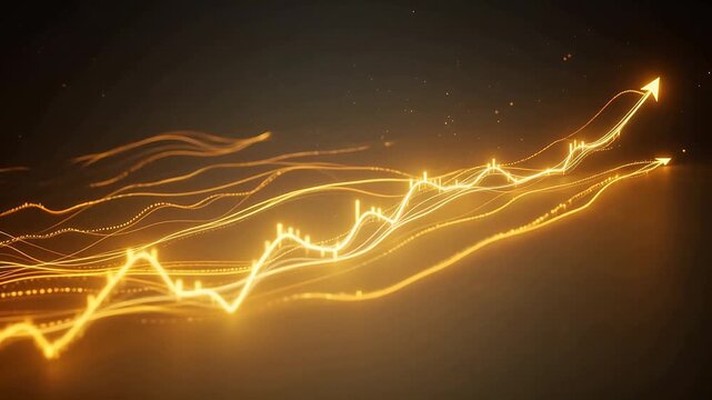 Golden glowing lines and arrows on dark background symbolizing luxury, elegance, and premium quality