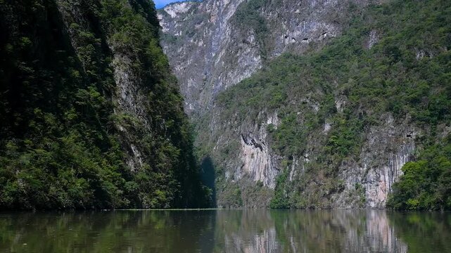Towering Limestone Cliffs and Lush Vegetation in Sumidero Canyon. Chiapas, Mexico.