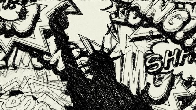 Comic Style Statue of Liberty Silhouette With Pop Art Speech Bubbles