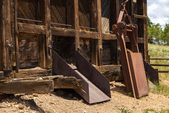 Old mining building with metal shoot