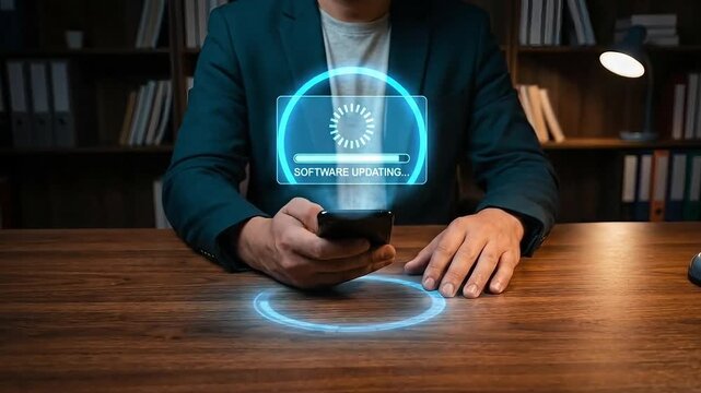 Close-up of businessman using smartphone with software testing interface video