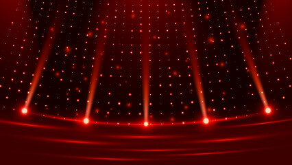 Red Glowing Stage Light Background with Sparkling Particles – Abstract Spotlight Scene, Luxury Event and Presentation Backdrop Vector Illustration © Jer