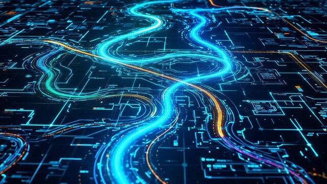 Futuristic digital circuit pathways for culinary showcases and restaurant branding