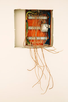 Cables and wires of an electric fuse box in a construction