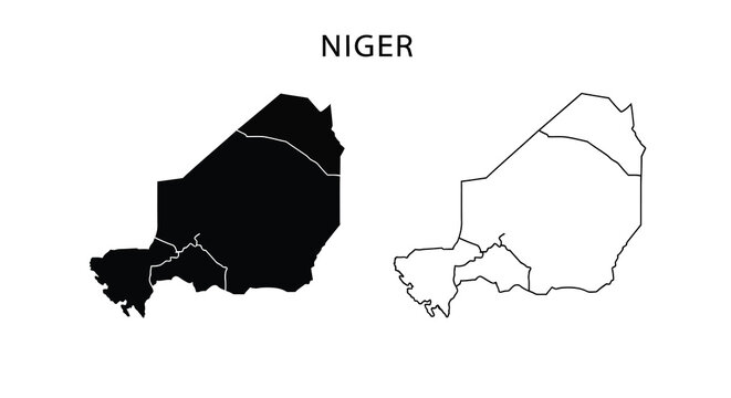 A visual representation of the country of Niger displayed in both filled and outline formats