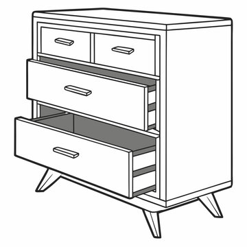 Sketch of a chest of drawers, dresser. Design piece of furniture for storage. Isolated vector