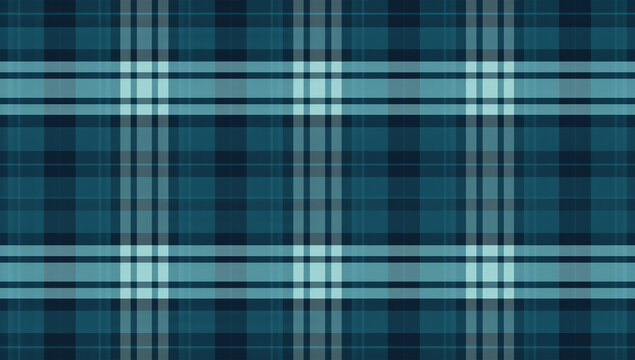 青とネイビーの線が重なる上品な寒色タータン風グラフィック