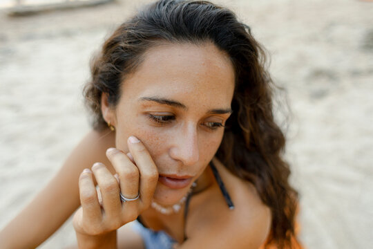 Pensive woman with soft natural light