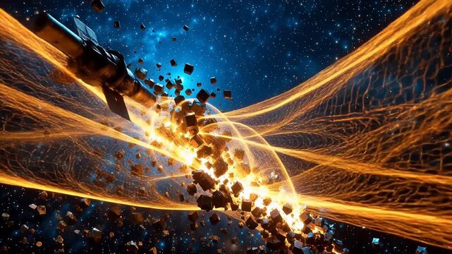 Abstract space with glowing cubes emphasizing urban lifestyle and city dynamics