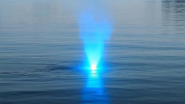 Blue light beam in water emphasizing precision, focus, and dedication