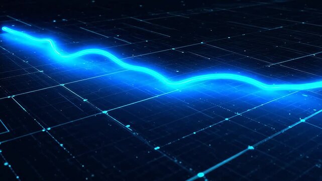 Blue glowing line on digital grid symbolizing creativity, art, and imagination