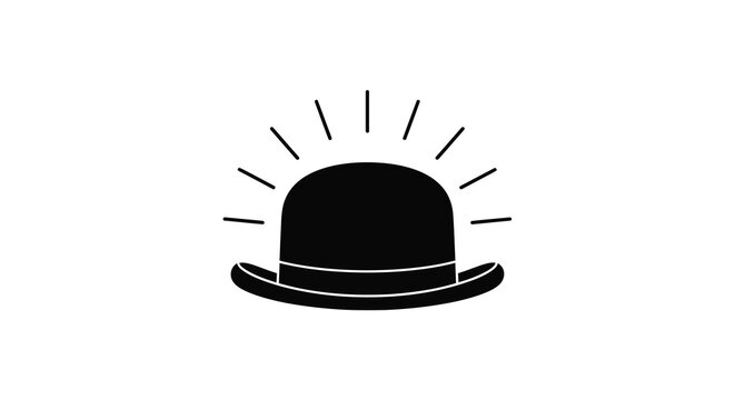 A minimalist depiction of a black bowler hat with radiating lines above signifying light high quality