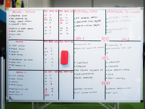 Workout Plan on a Whiteboard for Training Sessions in a Gym