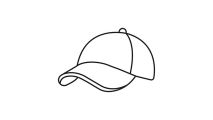 Fototapeta premium Minimalist Baseball Cap Vector Icon with Editable Stroke. Hand-drawn black line art illustration of a classic sports hat with a curved brim, perfect for fashion, sports, and casual apparel design.