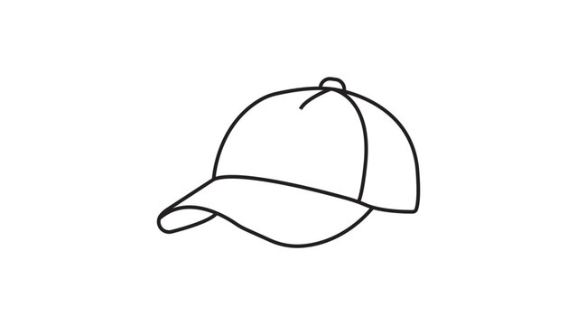 Minimalist Baseball Cap Vector Icon with Editable Stroke. A clean, hand-drawn black line illustration of a classic sports hat with a curved brim, ideal for fashion, apparel, and lifestyle branding.