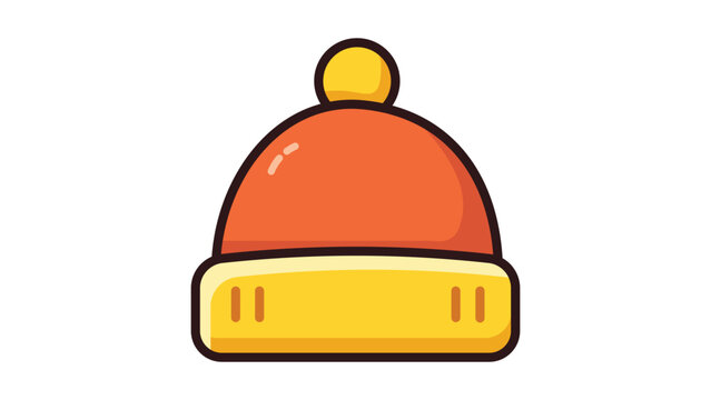 A modern flat vector illustration of a soft knitted beanie hat with a pom-pom, featuring an editable stroke for adjustable line weight. Perfect for winter fashion and outdoor clothing designs.