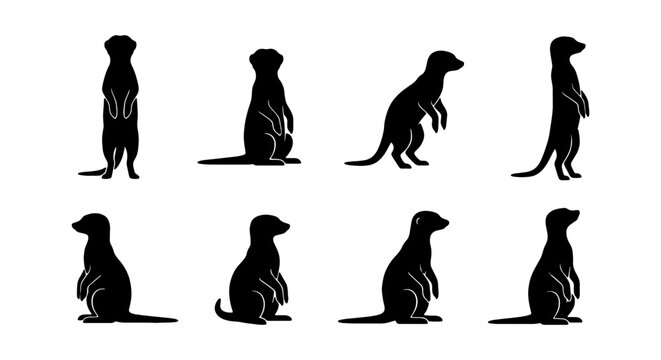 Meerkat silhouette collection, 8 suricate animal icons, standing desert wildlife vectors