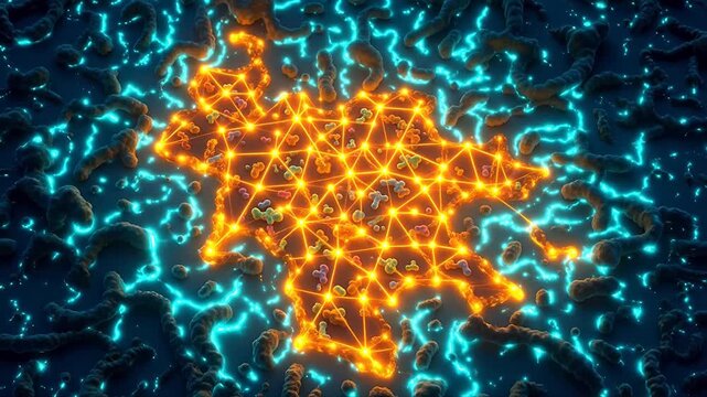 Abstract network of glowing shapes and particles emphasizing modern lifestyle and connectivity