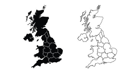 A comparison of two outlines depicting the geographic shape of the united kingdom and its counties © RMvectors02