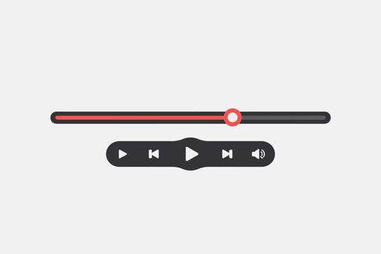 Media Player Interface Icon Set with Playback Control Buttons and Progress Bar, Flat Vector Illustration for Video and Audio Streaming Apps, Web Design, and User Interface Development