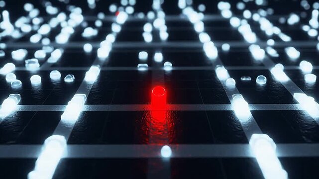 Grid of glowing lights with red center symbolizing growth and future success