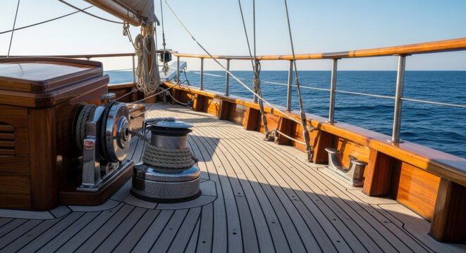 Luxury Sailboat Deck with Winch and Ocean View