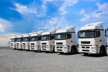 Naklejka premium New Trucks in a Row for Sale.