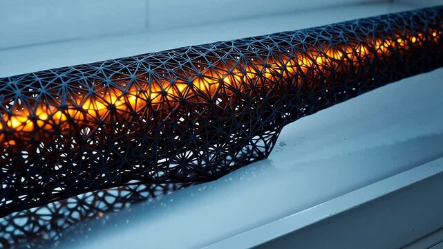 Geometric lattice structure with glowing interior for high-end commercial advertising