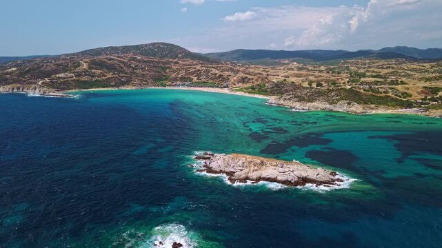 High Angle View of Kriaritsi Beach and Blue Sea, Sithonia, Greece
